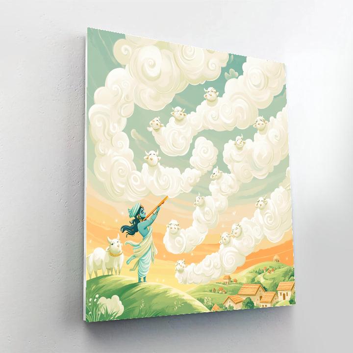 Krishna Guiding A Swirl Of Cloud Cows Number painting