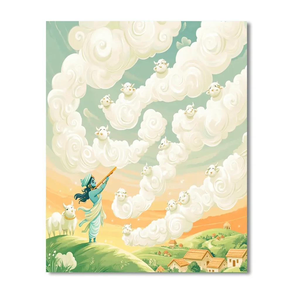 Krishna Guiding A Swirl Of Cloud Cows Number painting