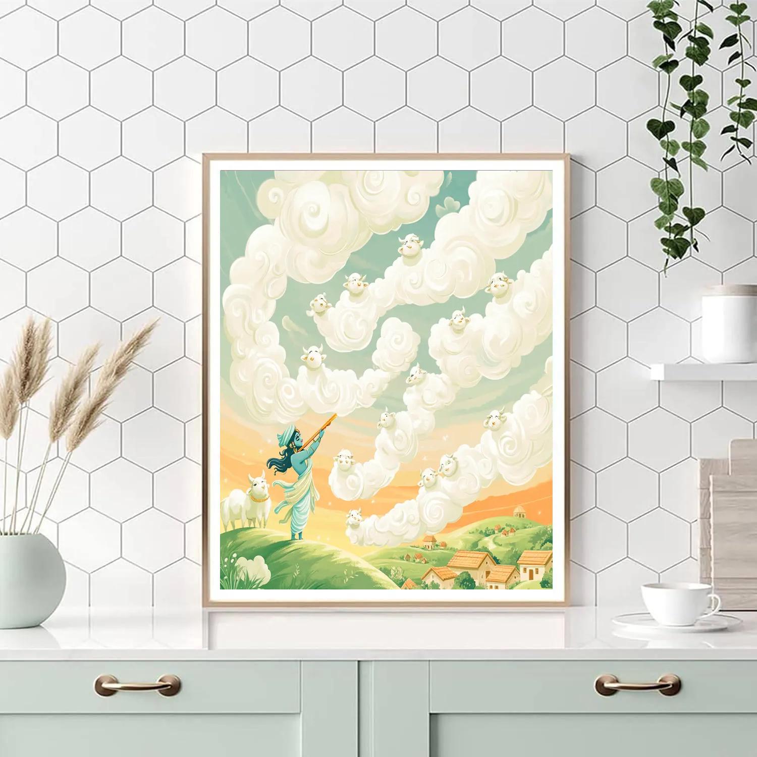 Krishna Guiding A Swirl Of Cloud Cows Number painting
