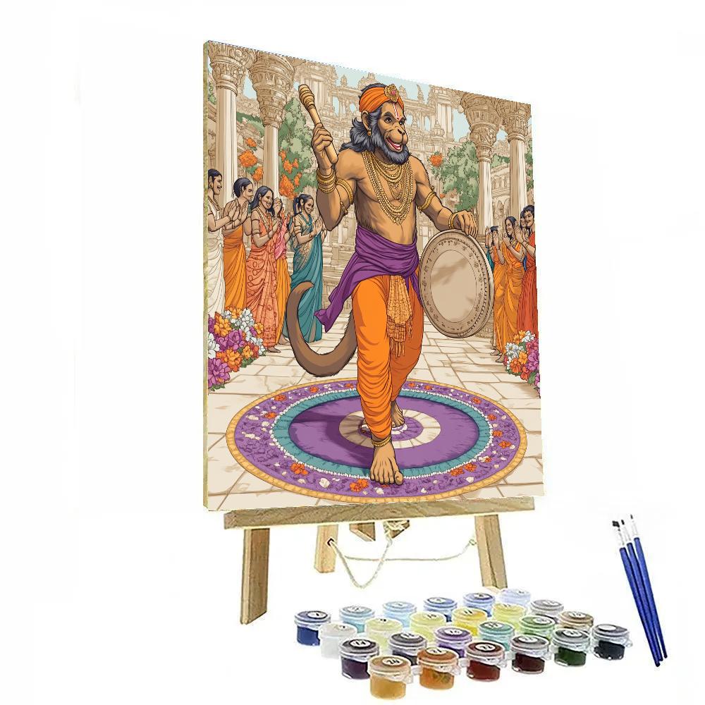 Temple Courtyard Drum Circle, Hanuman Number painting