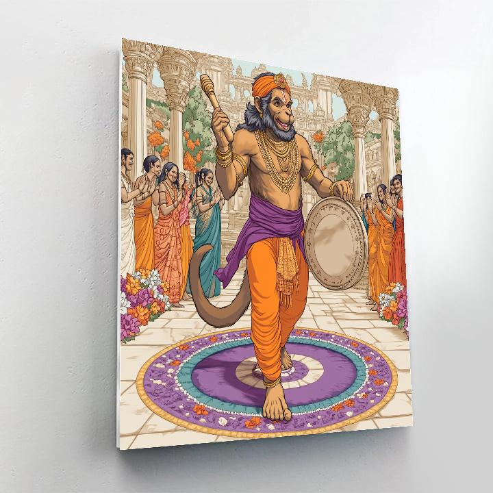 Temple Courtyard Drum Circle, Hanuman Number painting