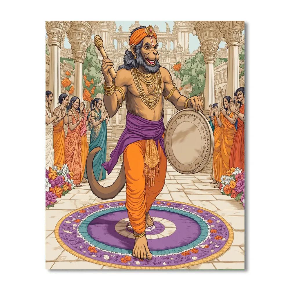 Temple Courtyard Drum Circle, Hanuman Number painting