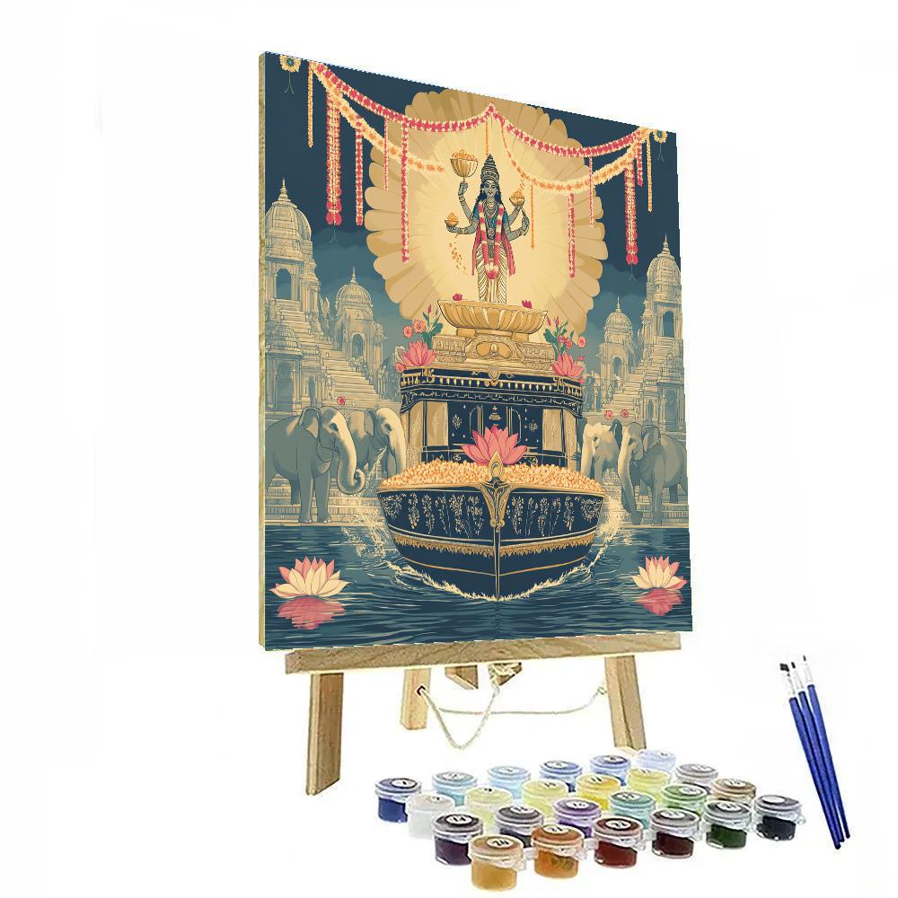 Lakshmi-Crowned Riverboat Of Prosperity Painting by numbers kit
