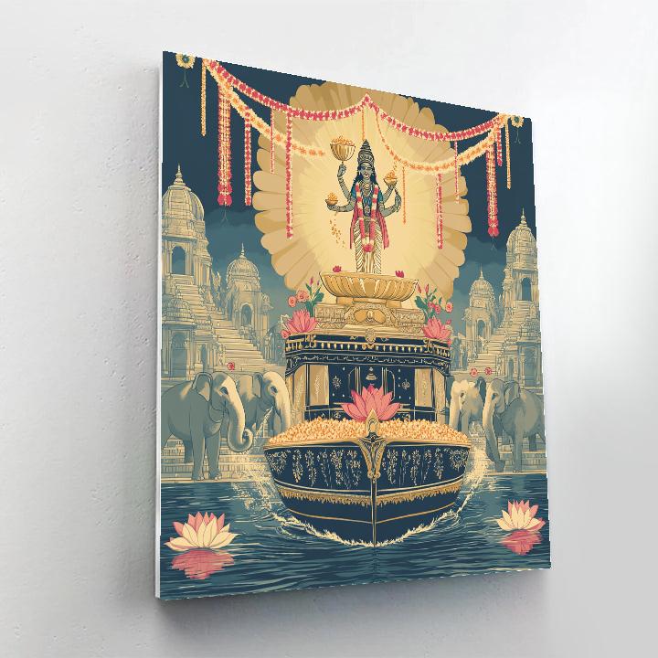 Lakshmi-Crowned Riverboat Of Prosperity Painting by numbers kit
