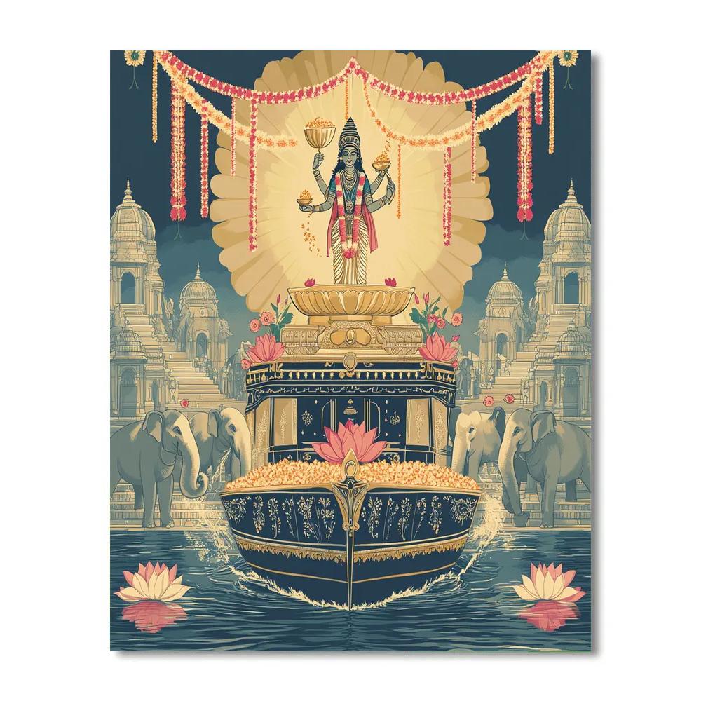 Lakshmi-Crowned Riverboat Of Prosperity Painting by numbers kit