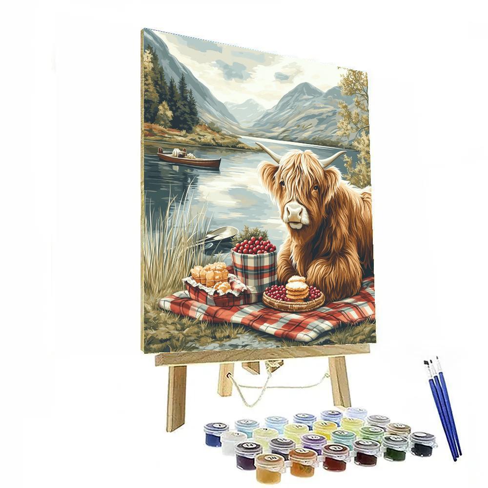 Lochside Picnic Highland Cow Companion Painting by numbers kit
