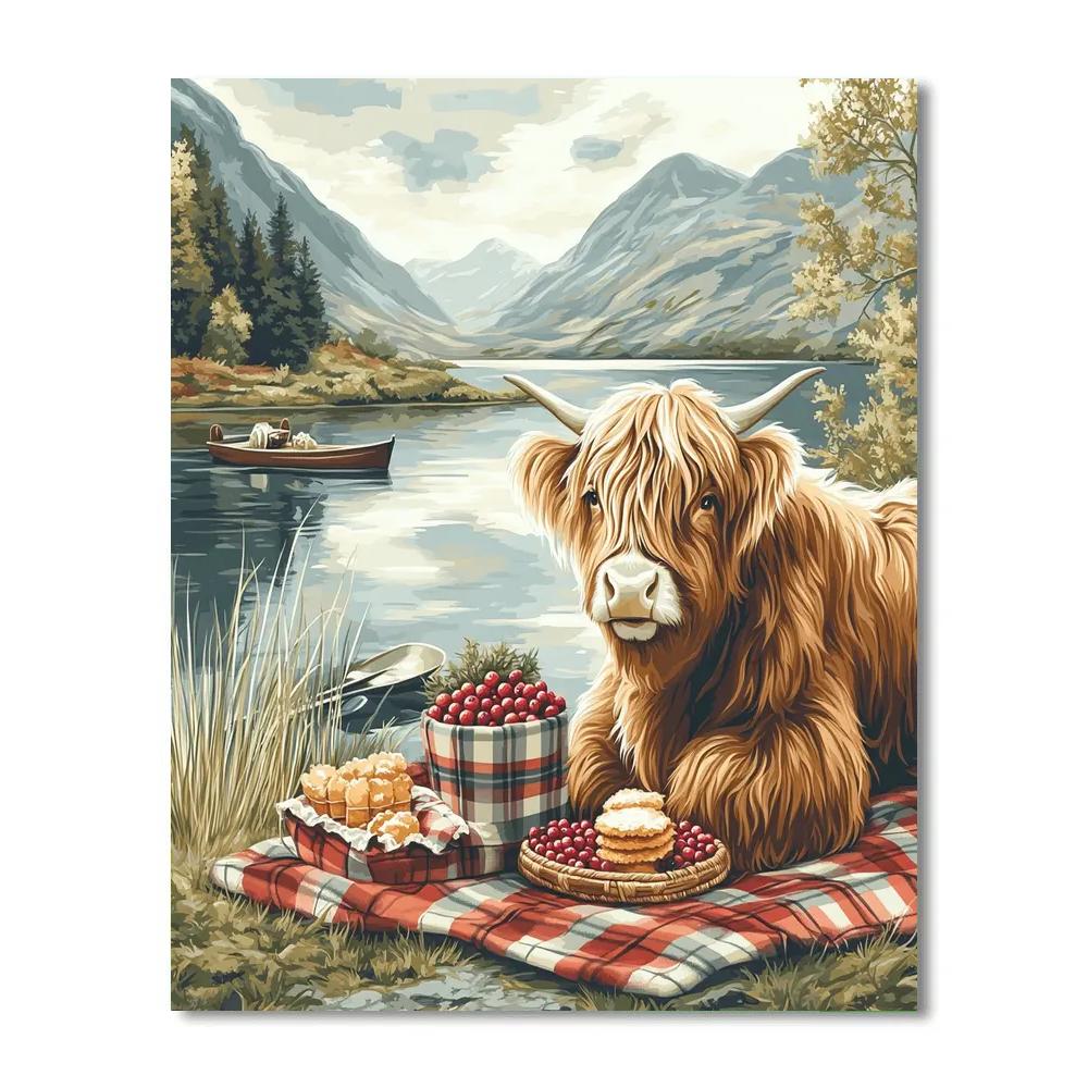 Lochside Picnic Highland Cow Companion Painting by numbers kit