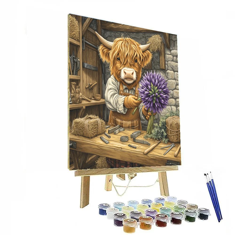 Highland Cow In Thistle Workshop paint by color
