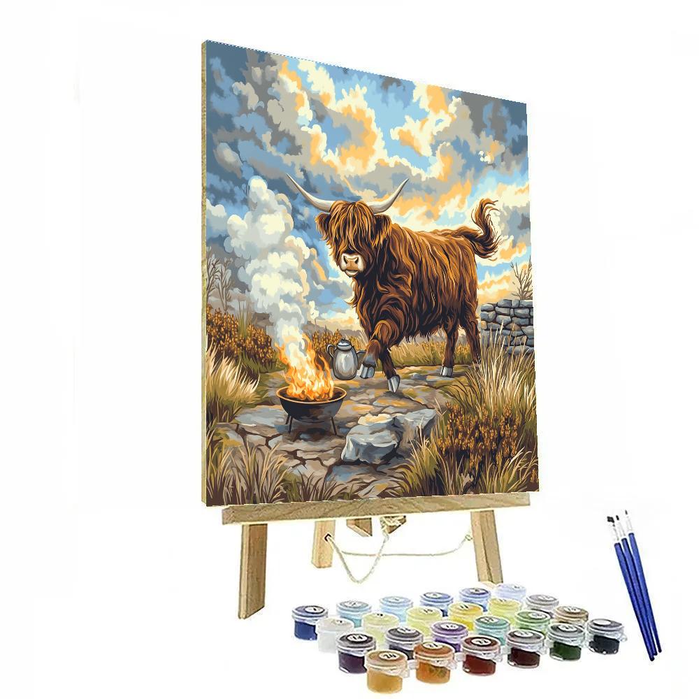Highland Cow Storm Kettle Dance Paint by numbers art