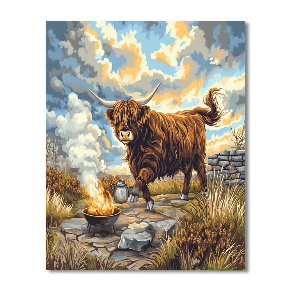 Highland Cow Storm Kettle Dance Paint by numbers art