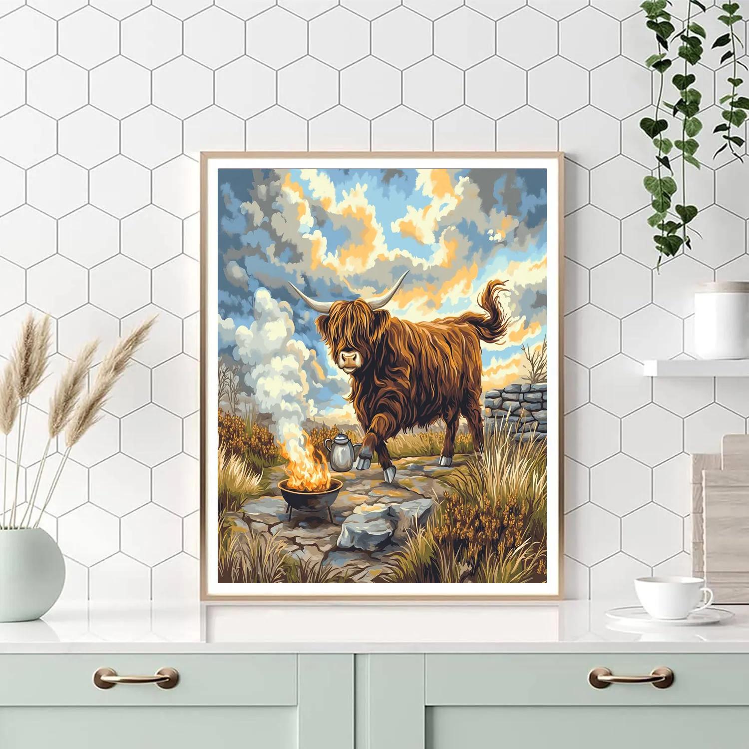 Highland Cow Storm Kettle Dance Paint by numbers art