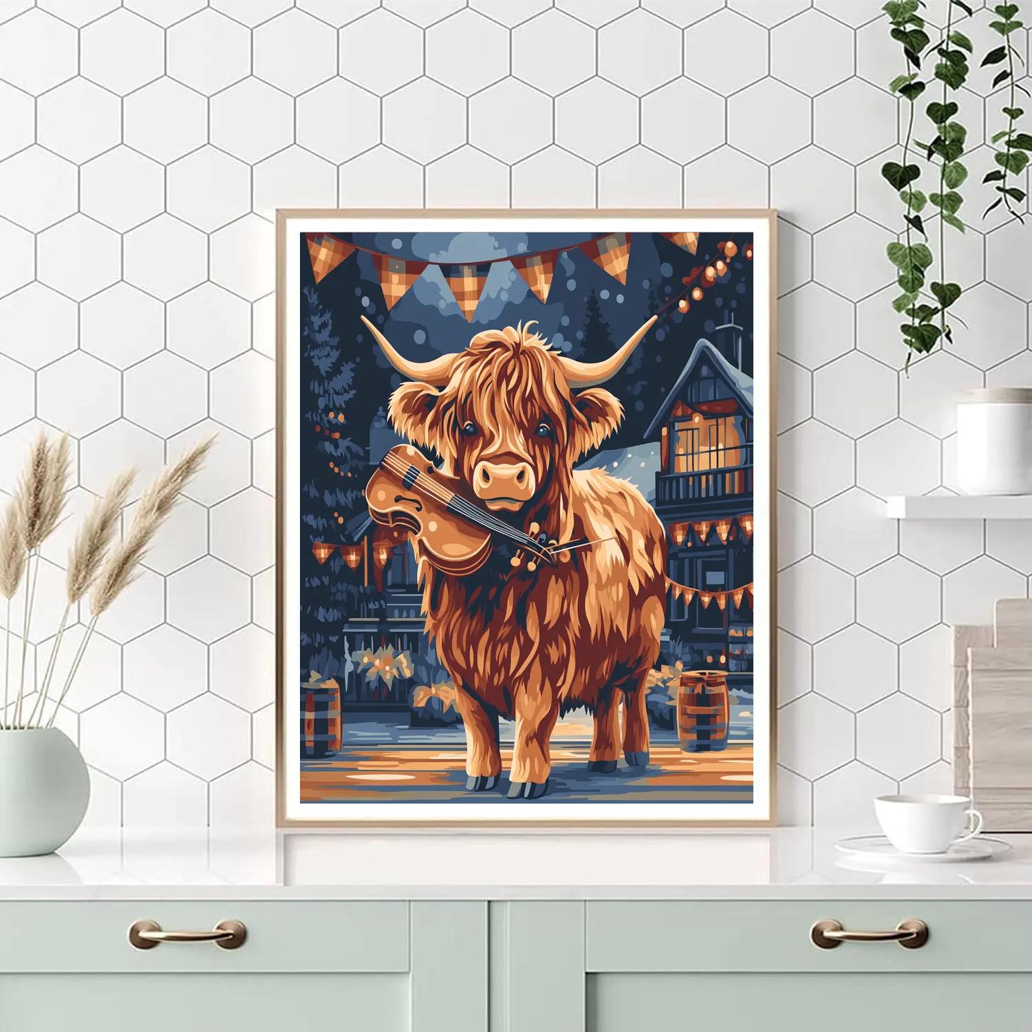 Ceilidh Fiddle Highland Cow Numbered painting kits