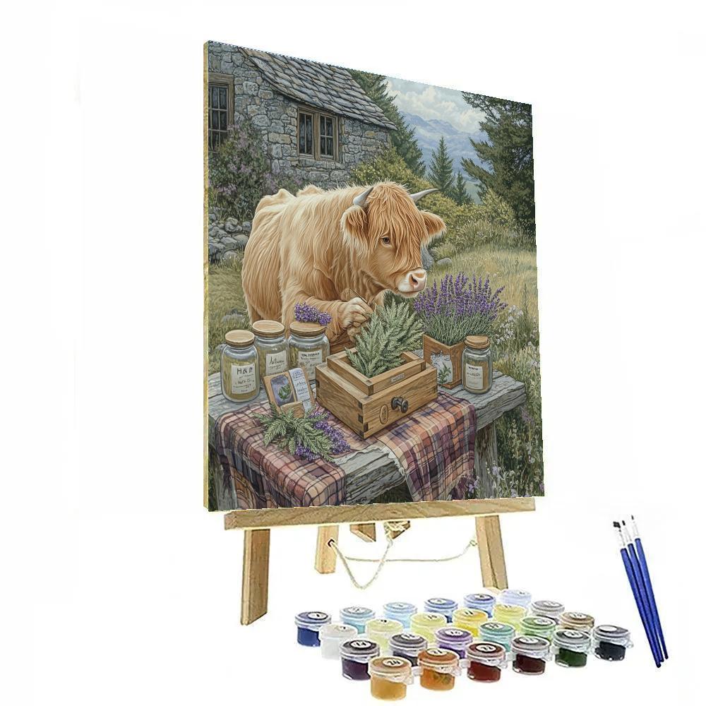 Highland Cow Herbarium Press painting number kit