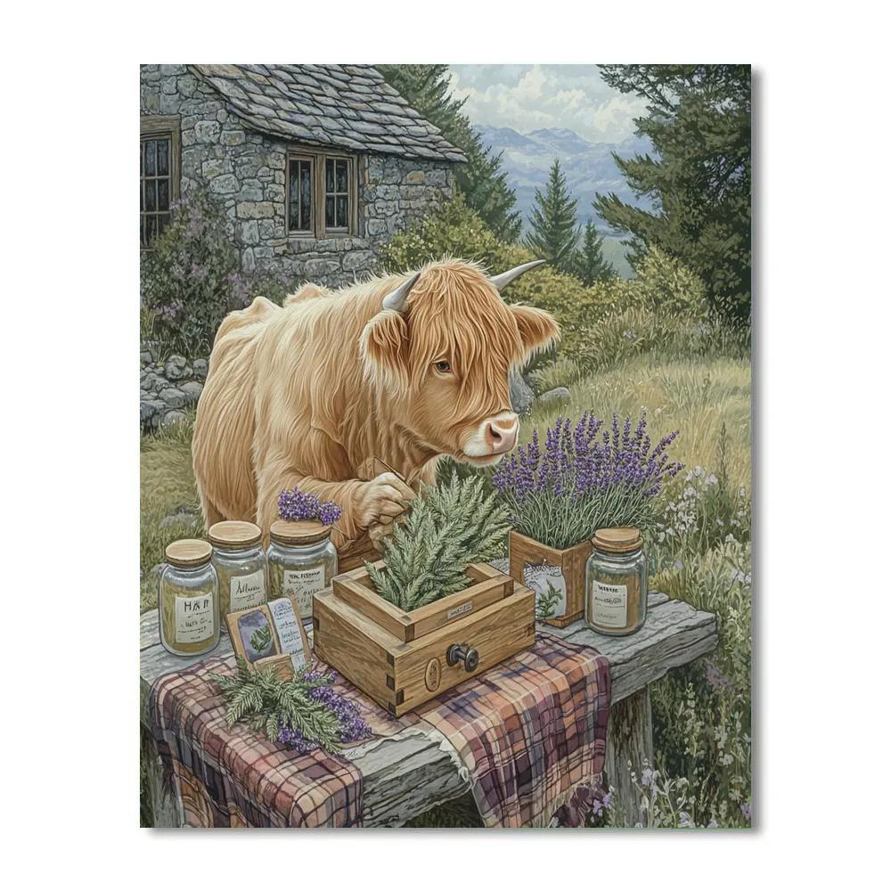 Highland Cow Herbarium Press painting number kit