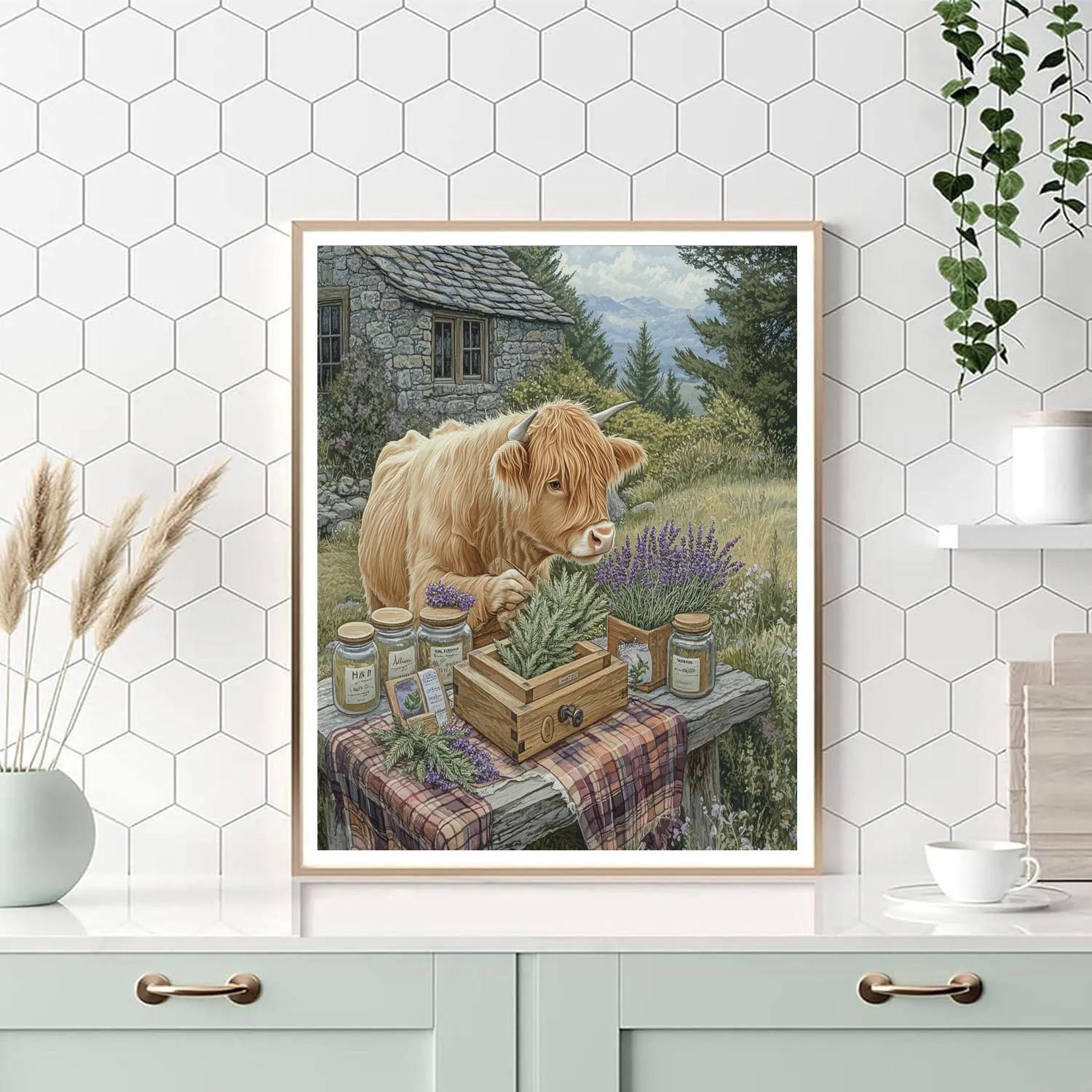 Highland Cow Herbarium Press painting number kit