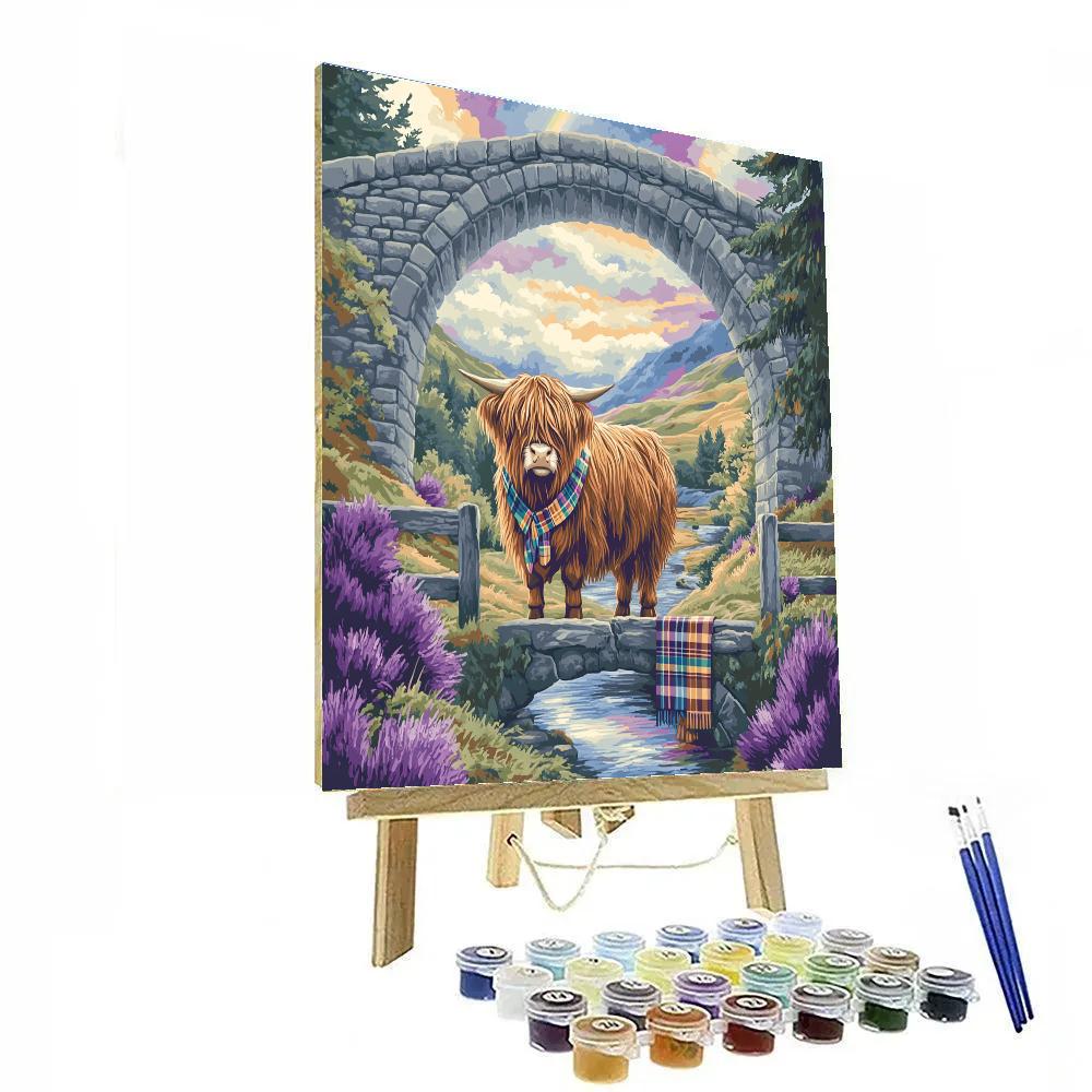Highland Cow Under Stone Arch Rainbow paint by numbers