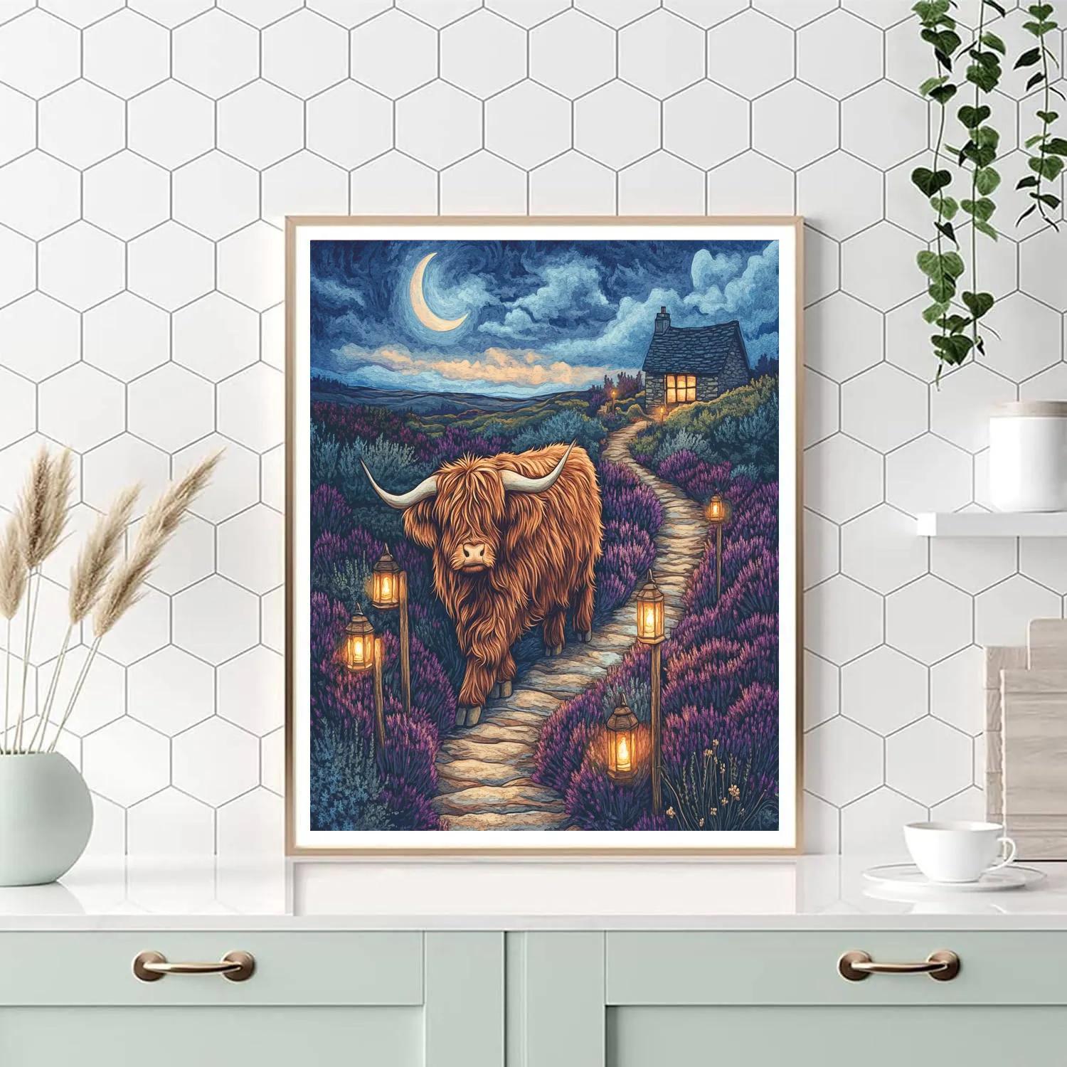 Lantern Path Highland Cow Numbered painting kits