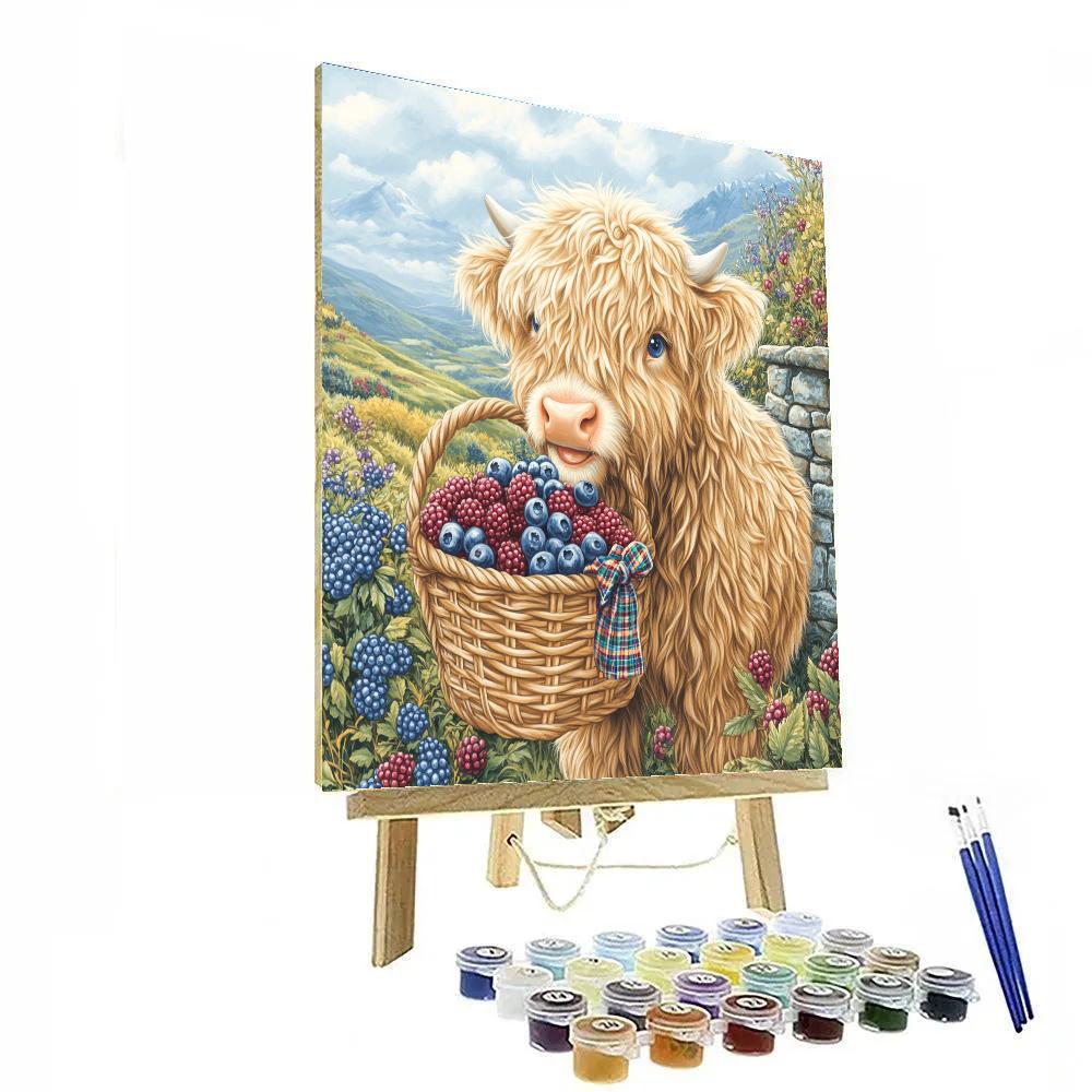 Highland Cow Berry Harvest Basket paint by numbers