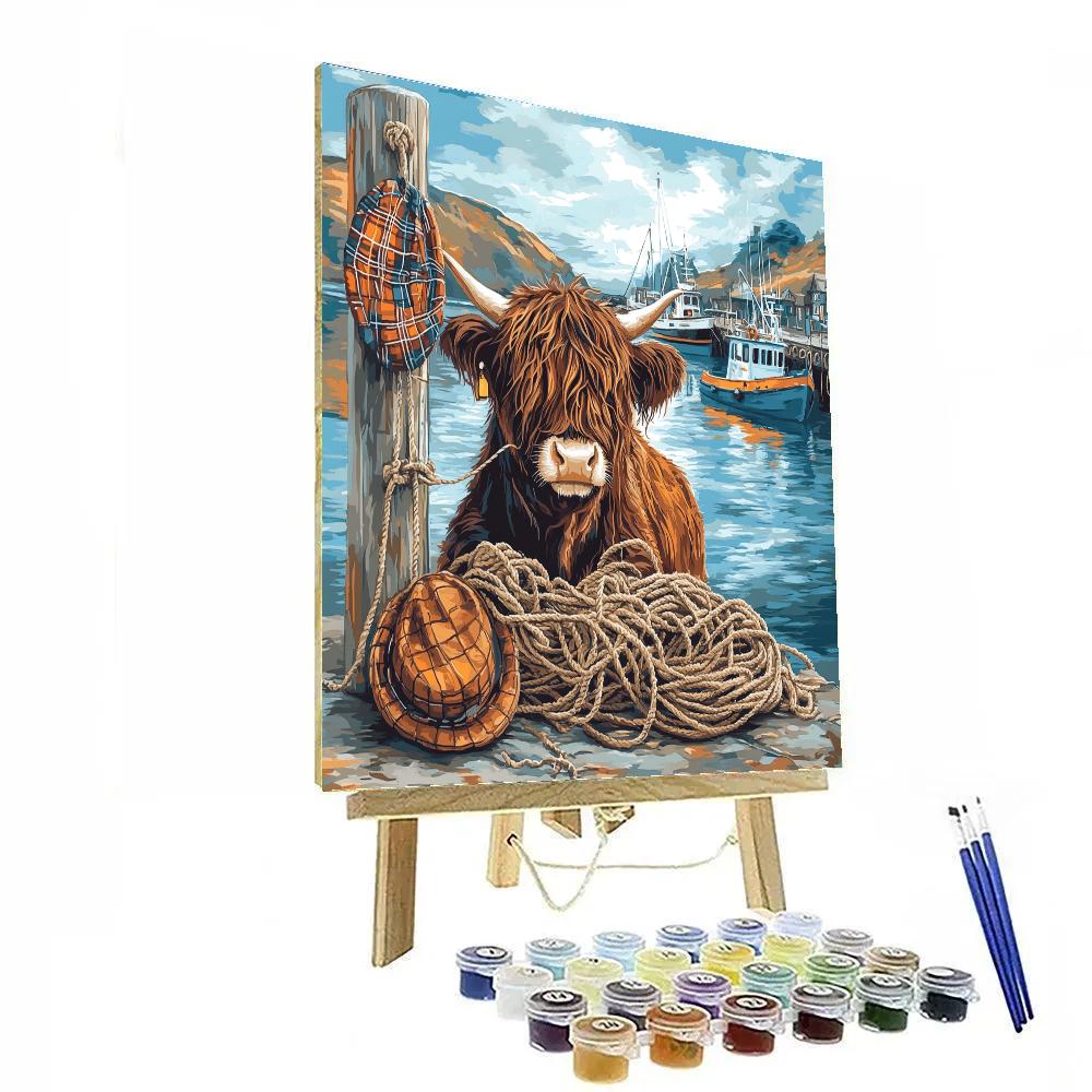Harbor Net Mender Highland Cow DIY paint by numbers