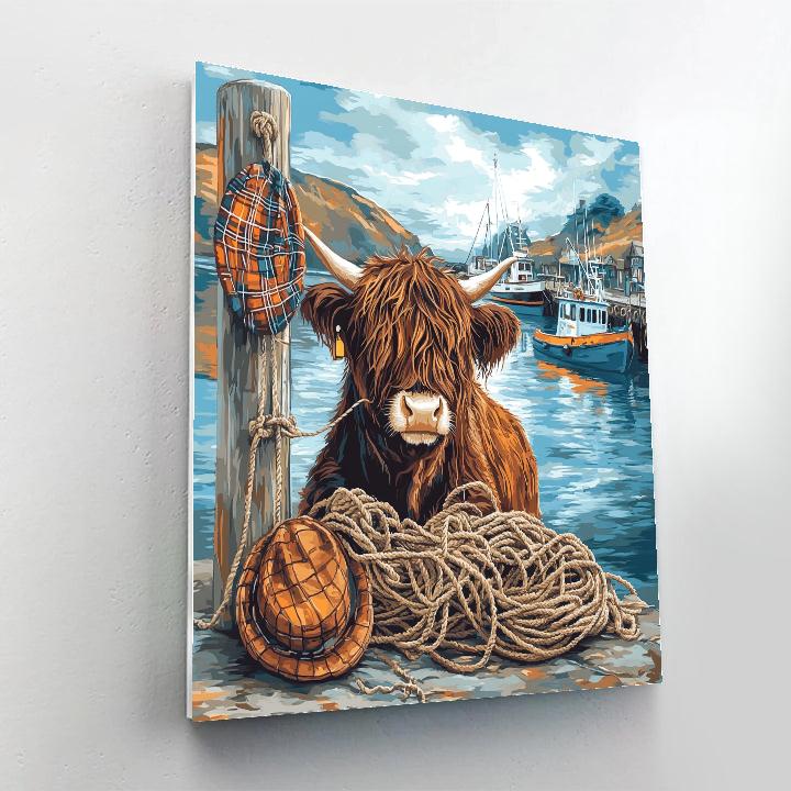 Harbor Net Mender Highland Cow DIY paint by numbers