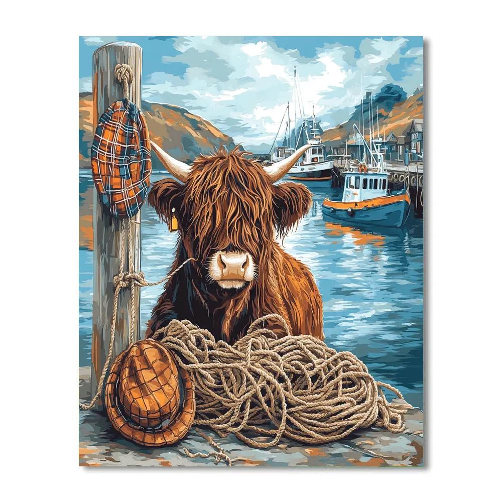 Harbor Net Mender Highland Cow DIY paint by numbers