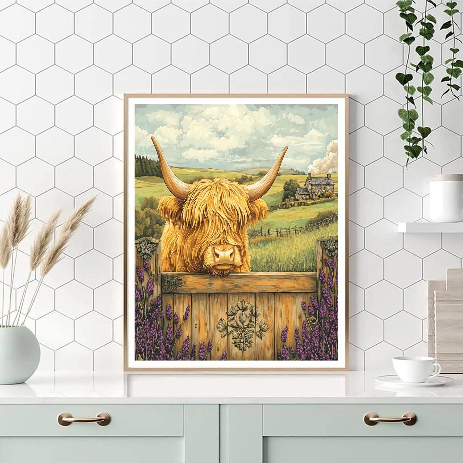 Highland Cow Meadowgate Postcard Numbered painting kits