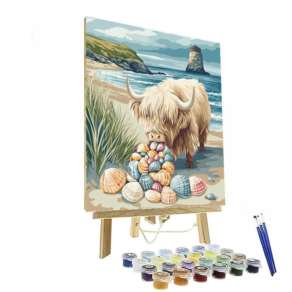 Highland Cow Coastal Shell Hunt Paint by numbers art