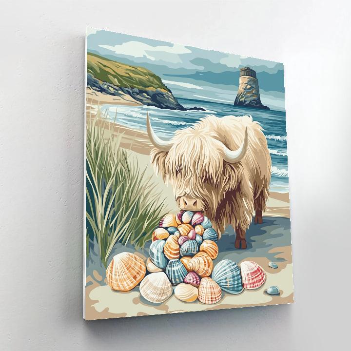 Highland Cow Coastal Shell Hunt Paint by numbers art