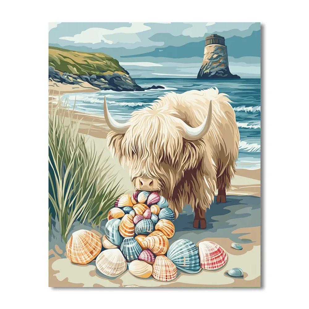 Highland Cow Coastal Shell Hunt Paint by numbers art