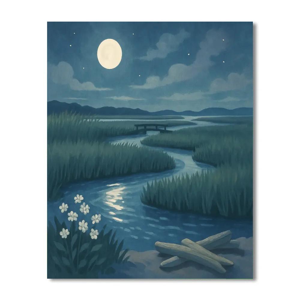 Moonlit Salt Marsh Serenity Numbered painting kits