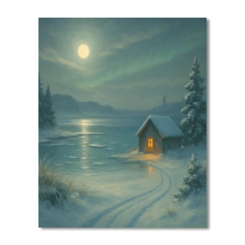 Moonlit Sleigh Track Over The Frozen Sound Number painting