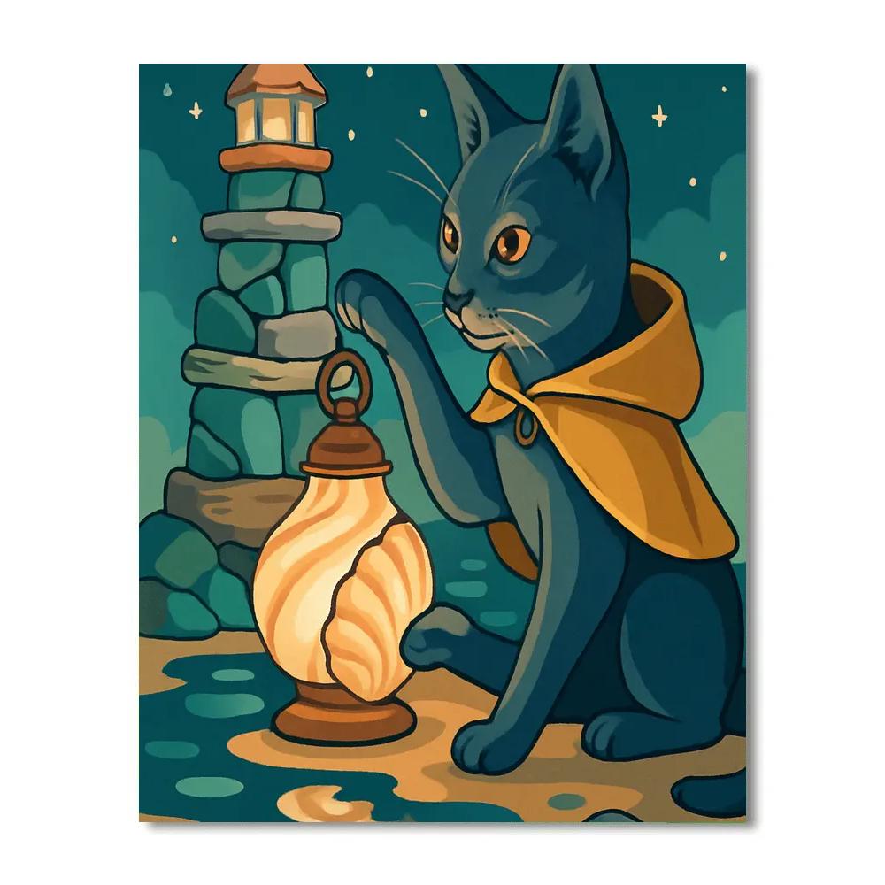 Cat Lighthouse Keeper In The Tideglass Cove Paint by numbers art