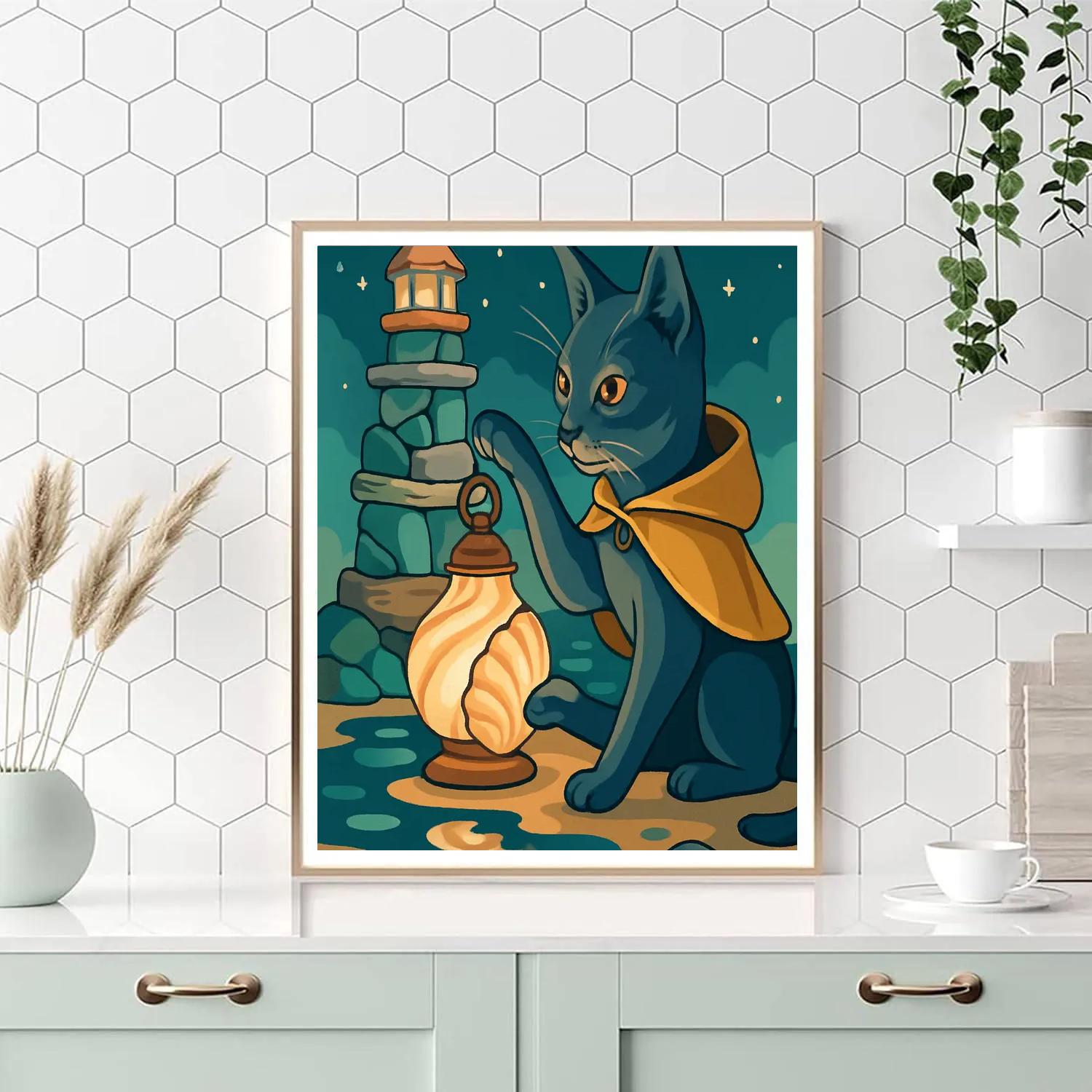 Cat Lighthouse Keeper In The Tideglass Cove Paint by numbers art