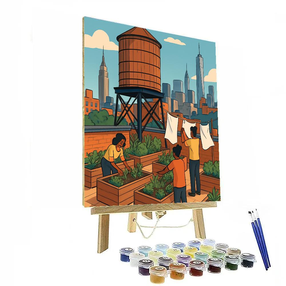 New York Water Tower Garden Skyline paint by numbers