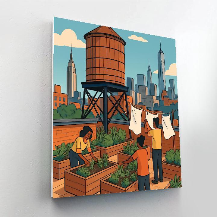 New York Water Tower Garden Skyline paint by numbers