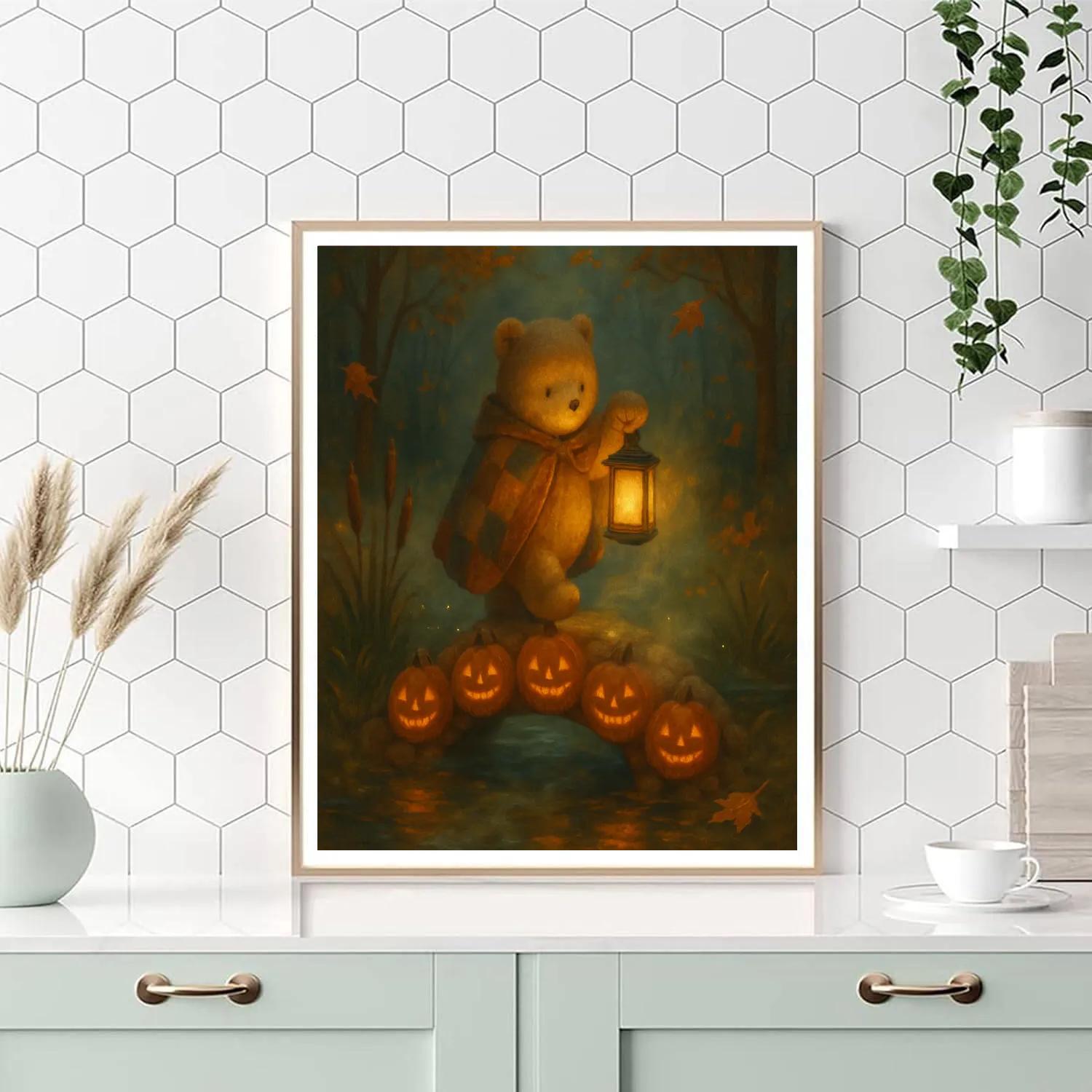Lantern Bear And The Pumpkin Bridge Numbered painting kits