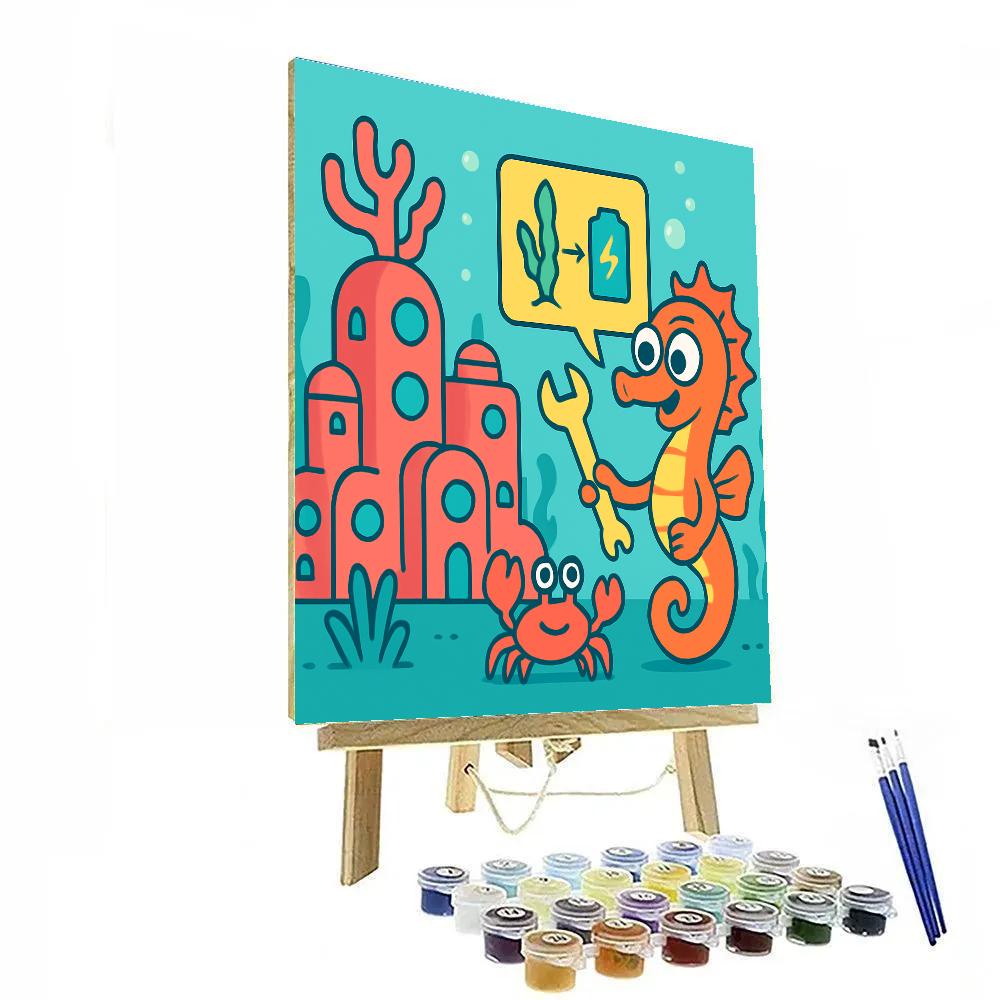 Coral Circuit City And The Inventor Seahorse Number painting