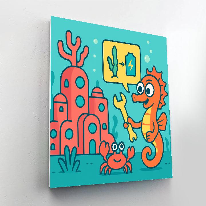 Coral Circuit City And The Inventor Seahorse Number painting