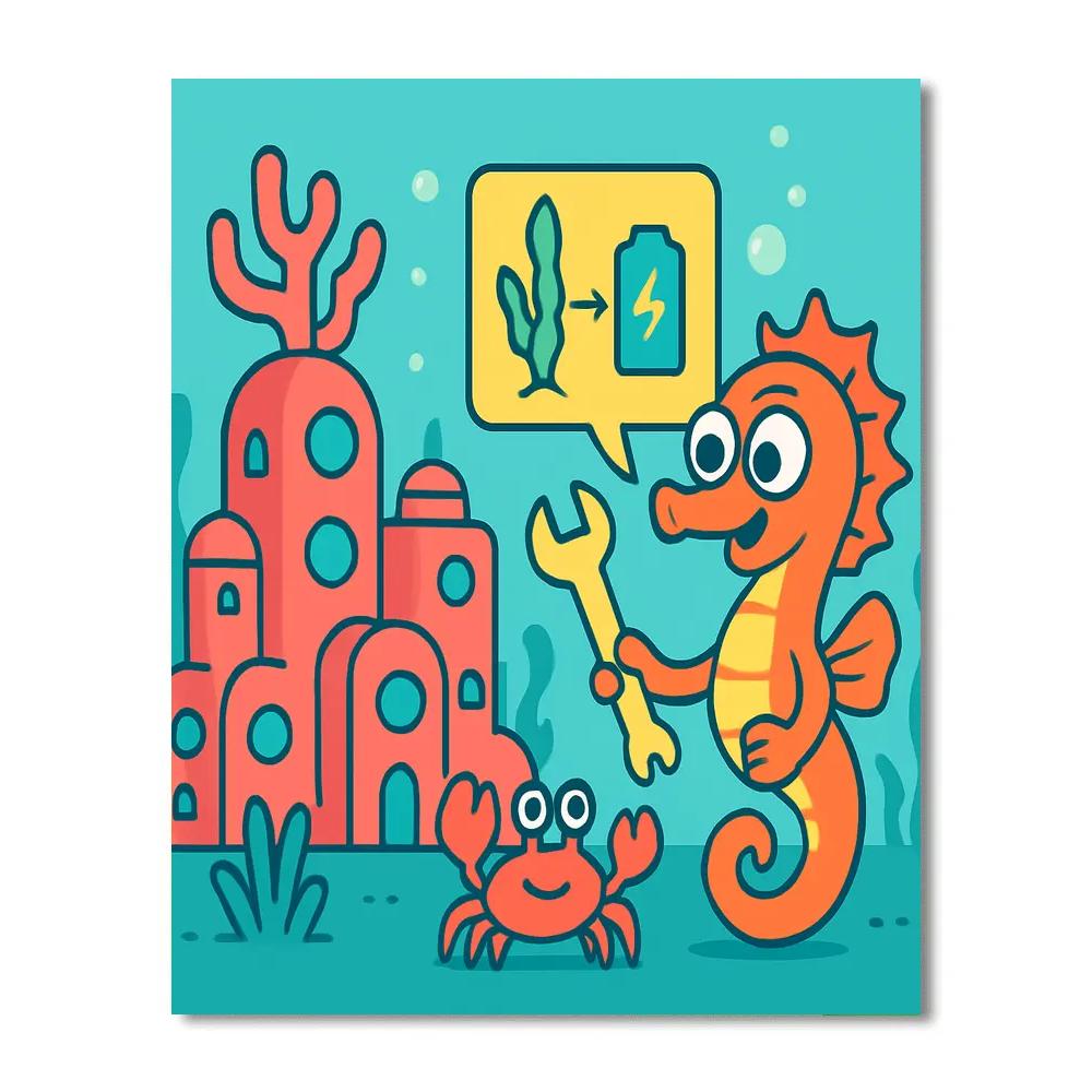 Coral Circuit City And The Inventor Seahorse Number painting