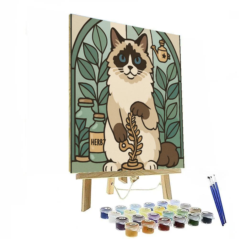 Clockwork Herbarium With Cat Curator painting number kit