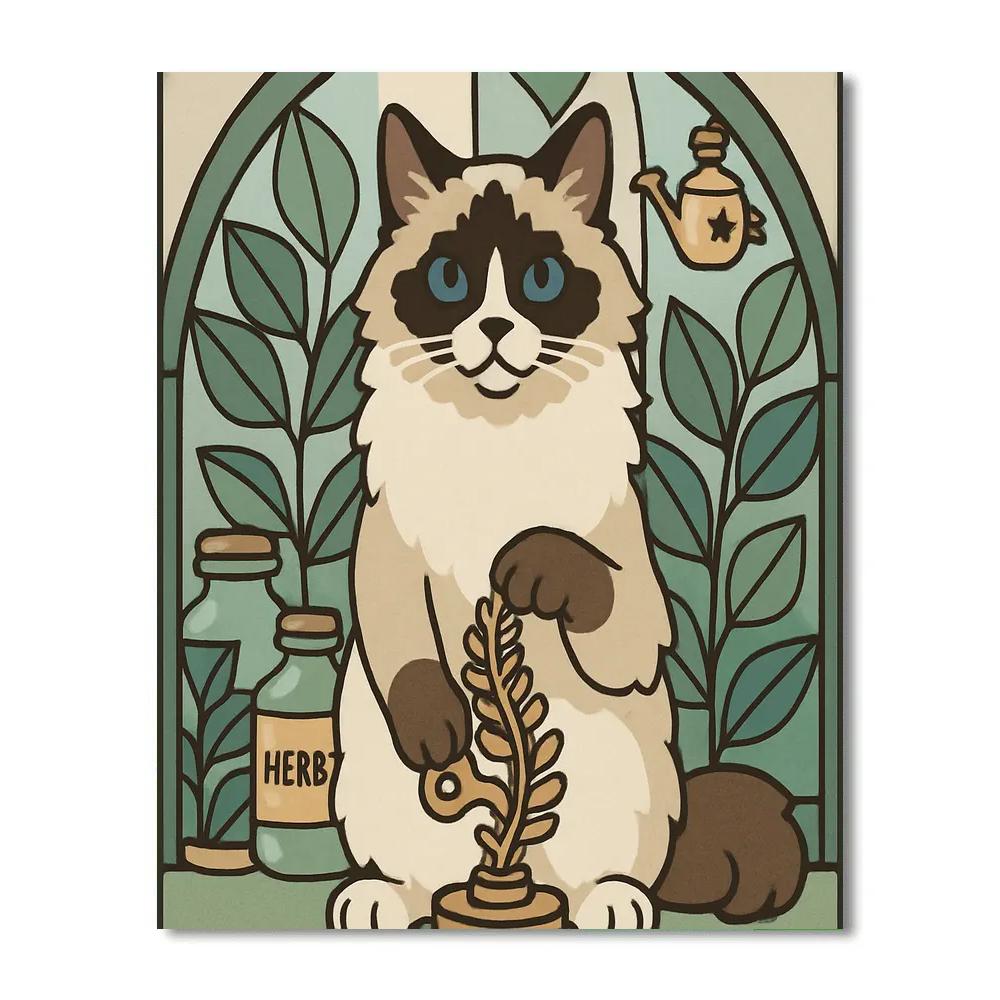 Clockwork Herbarium With Cat Curator painting number kit