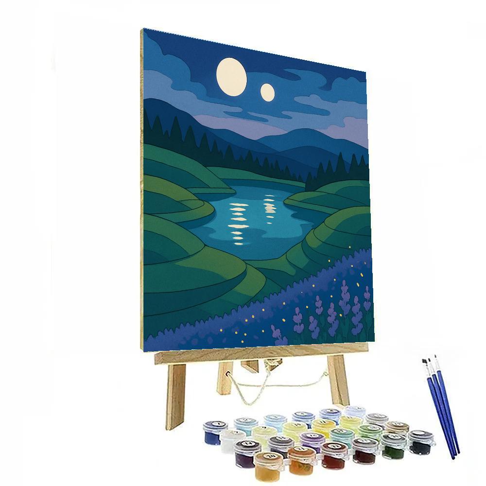 Landscape Crafted Meadow Under Twin Moons paint by color