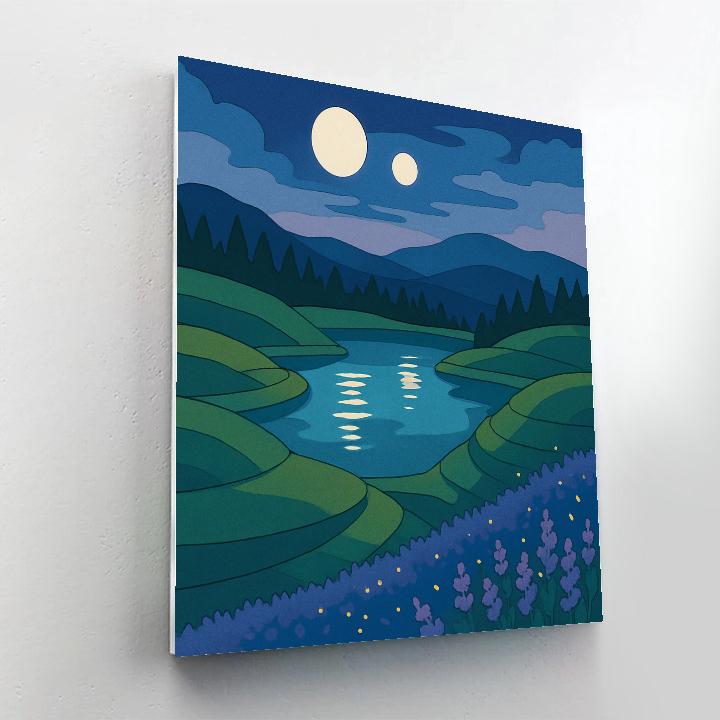 Landscape Crafted Meadow Under Twin Moons paint by color