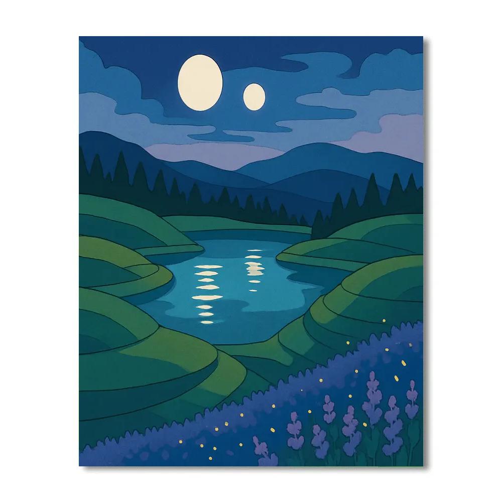 Landscape Crafted Meadow Under Twin Moons paint by color