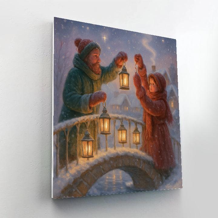 The Lantern Makers Snowy Bridge paint by number