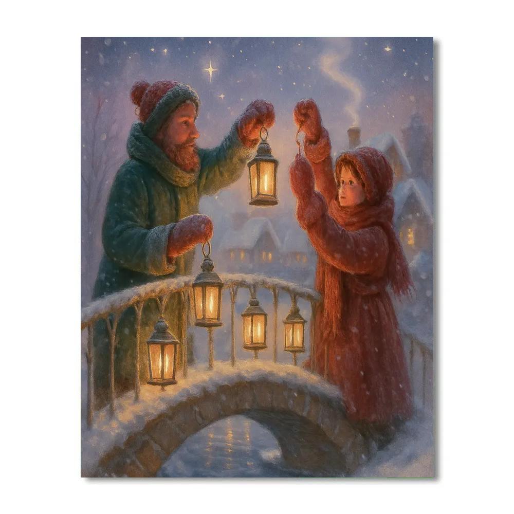 The Lantern Makers Snowy Bridge paint by number