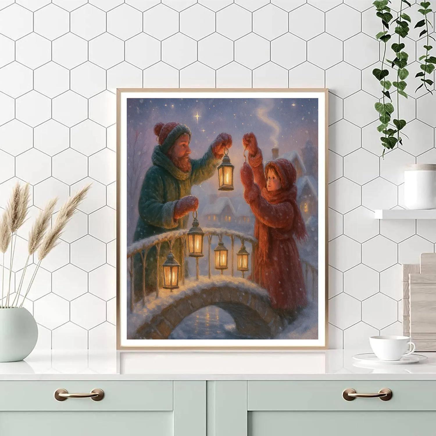 The Lantern Makers Snowy Bridge paint by number