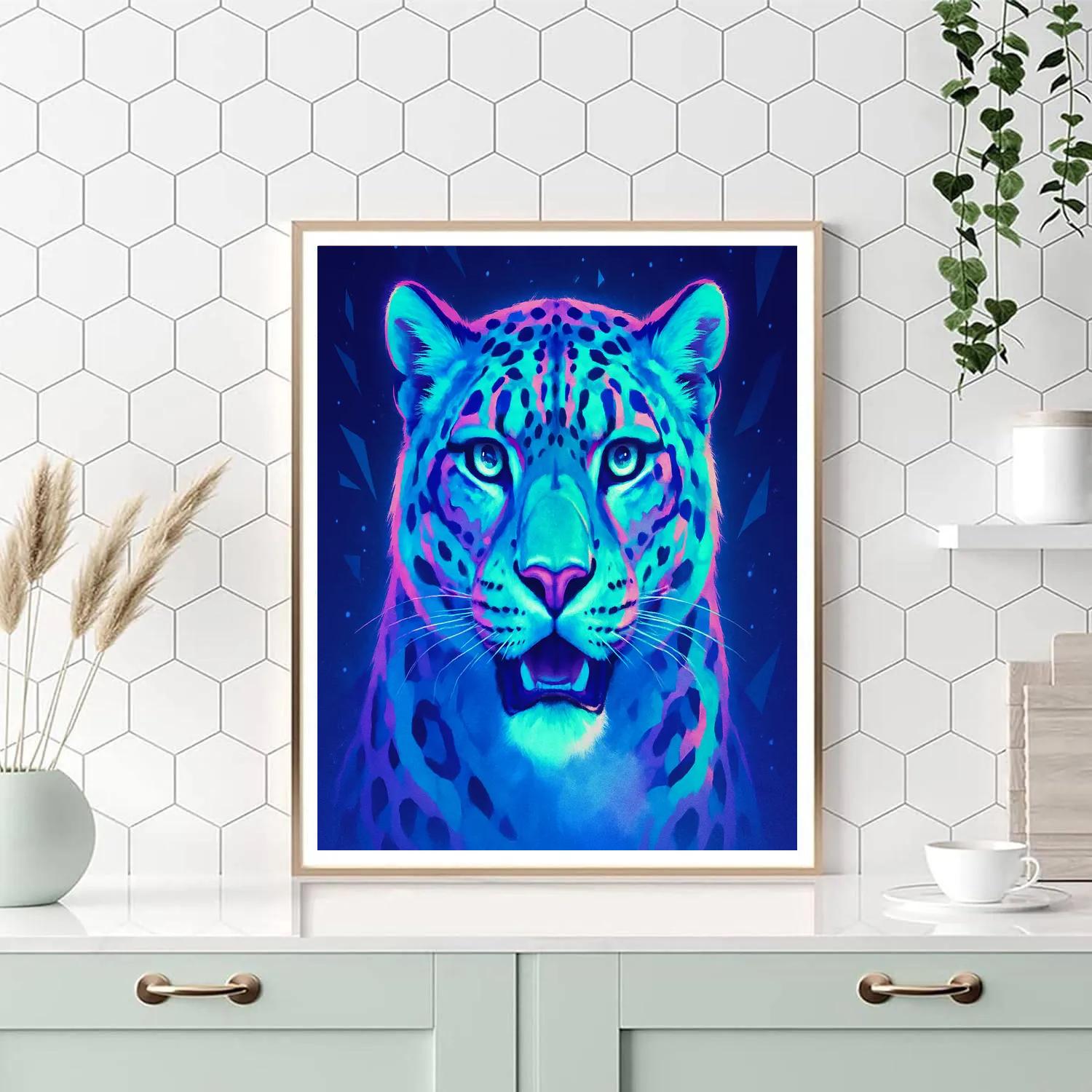 Neon Glacier Snow Leopard Painting by numbers kit