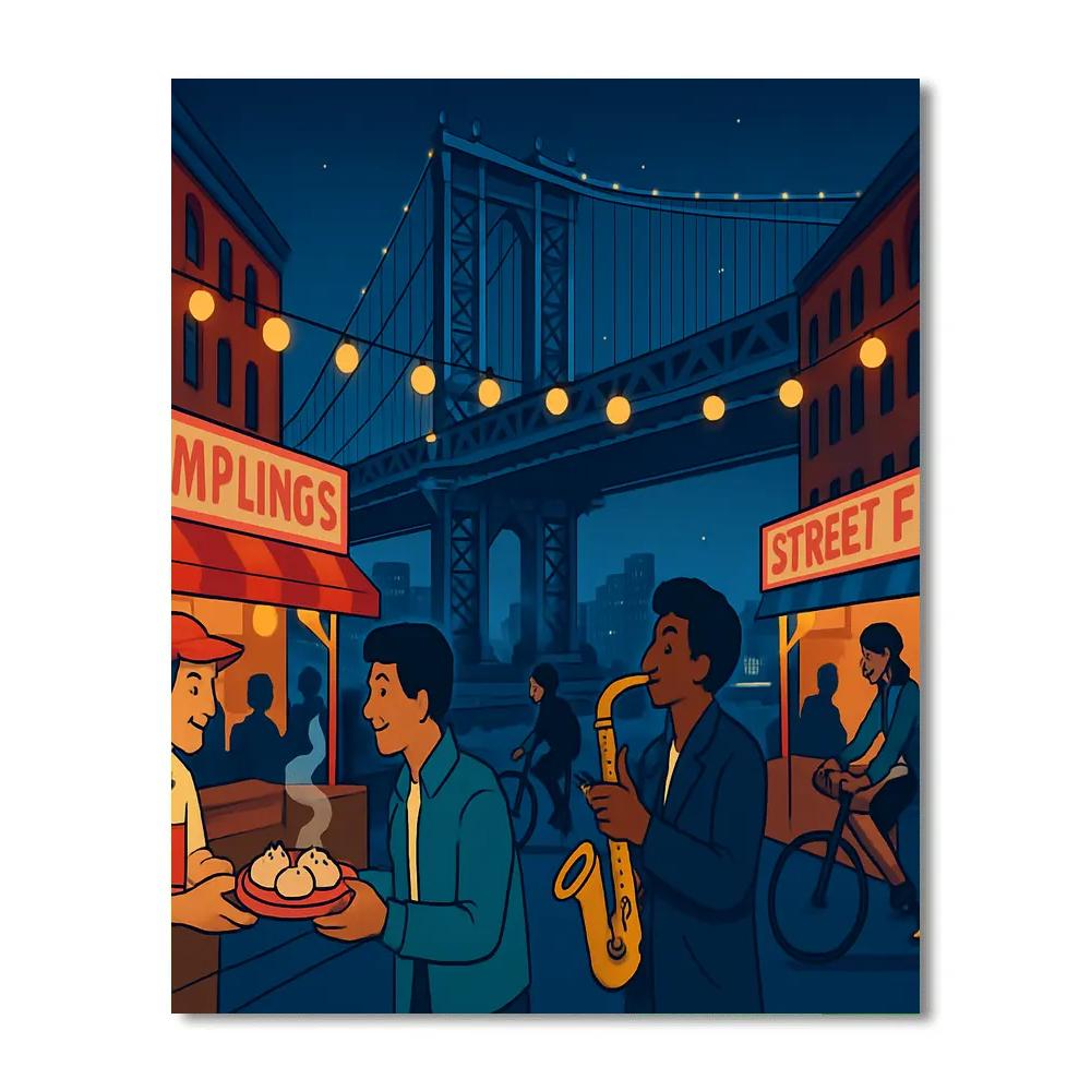 Midnight Food Stall Carnival New York paint by numbers