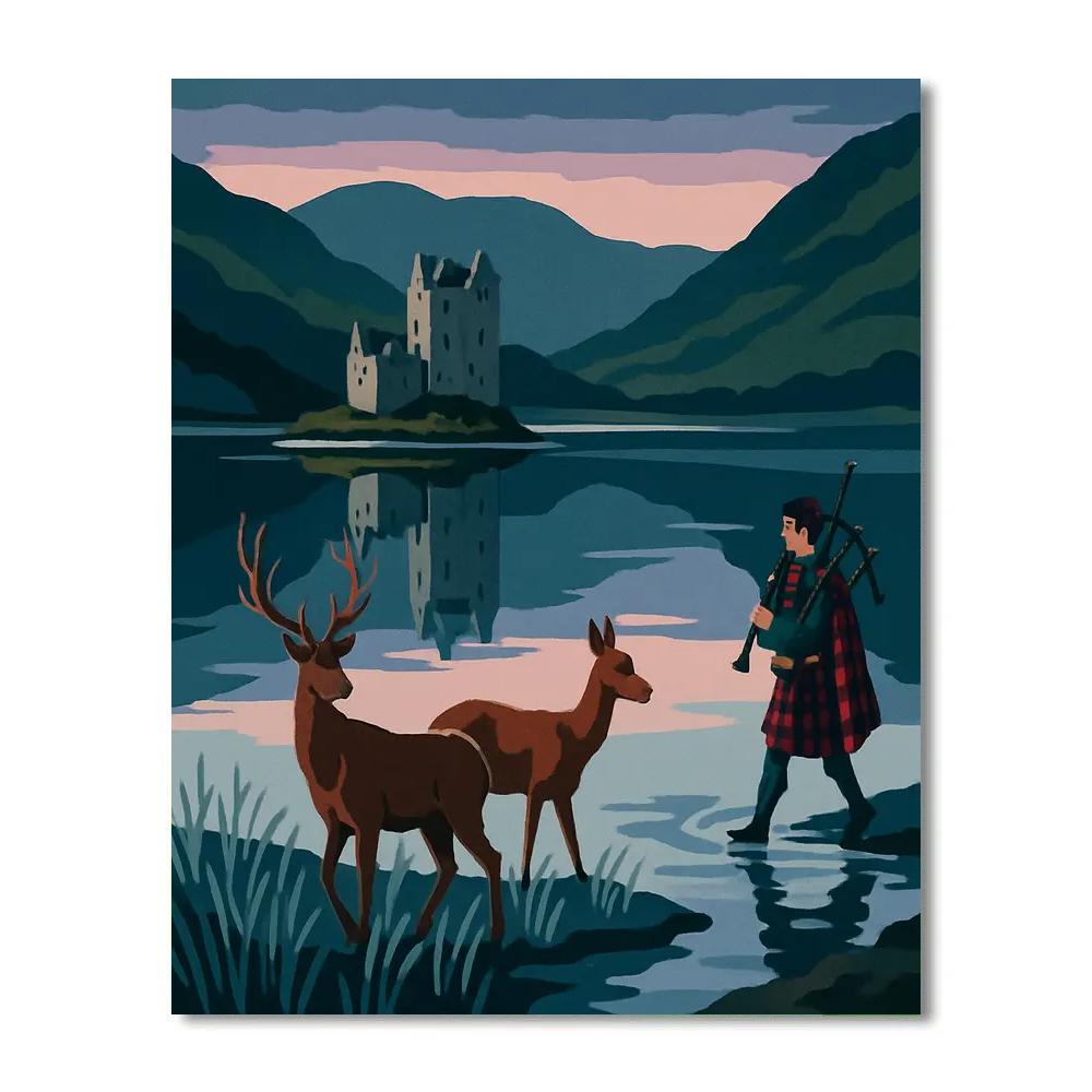 Loch Mirror In Scotland Twilight paint by number